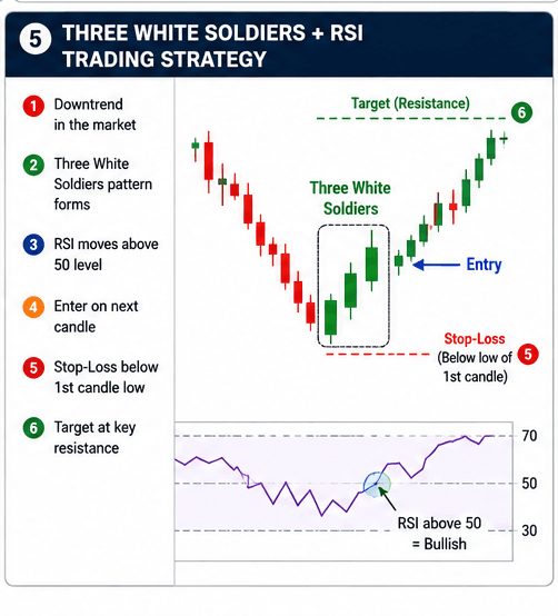 Three White Soldiers + RSI Trading Strategy