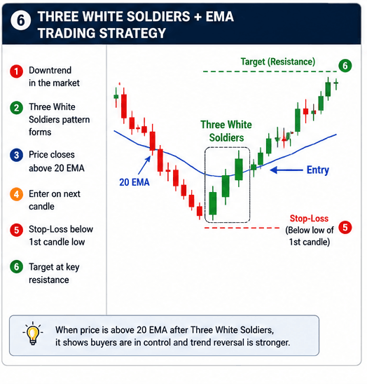 Three White Soldiers + EMA Trading Strategy