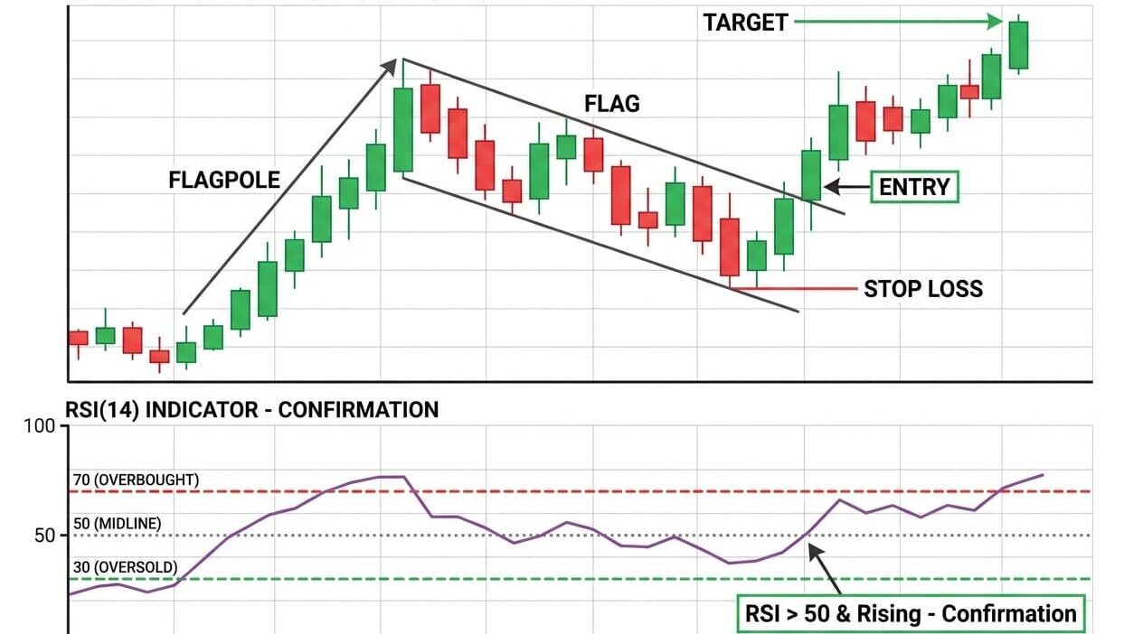 Bullish Flag Chart Pattern Bullish Flag + RSI Combined Strategy (Entry, Stop Loss & Target)